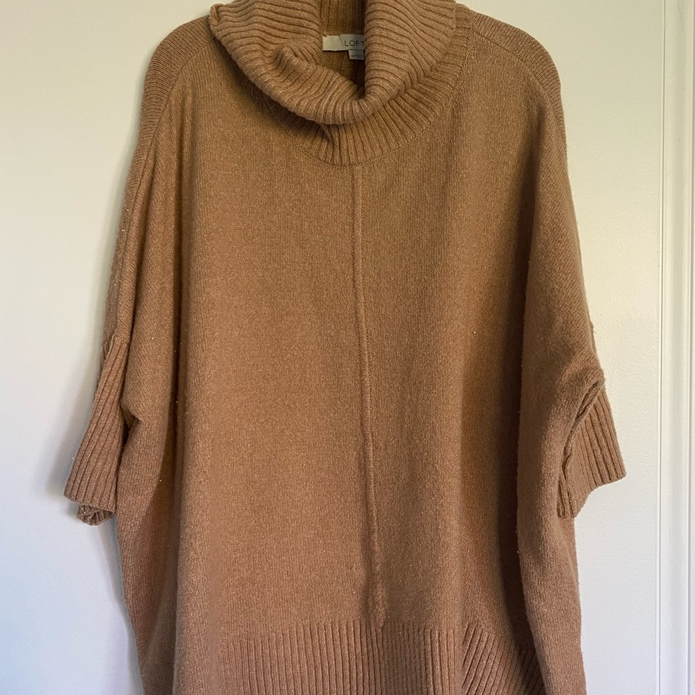 Loft Camel Cowl Neck Poncho Sweater